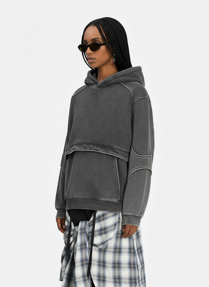 Retro Deconstructed Patchwork Washed Hoodie