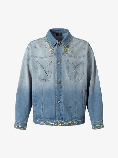 Embroidered Floral Denim Jacket - Perfect for Spring and Casual Outings 