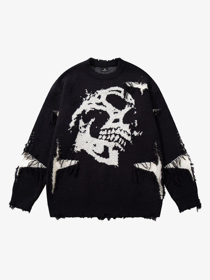 Skull Pattern Knit Sweater - Trendy and Cozy for Casual Wear 
