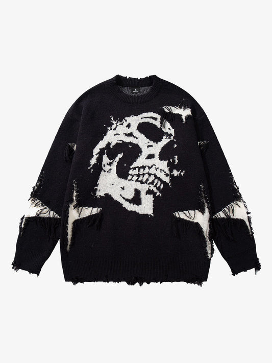 Skull Pattern Knit Sweater - Trendy and Cozy for Casual Wear 