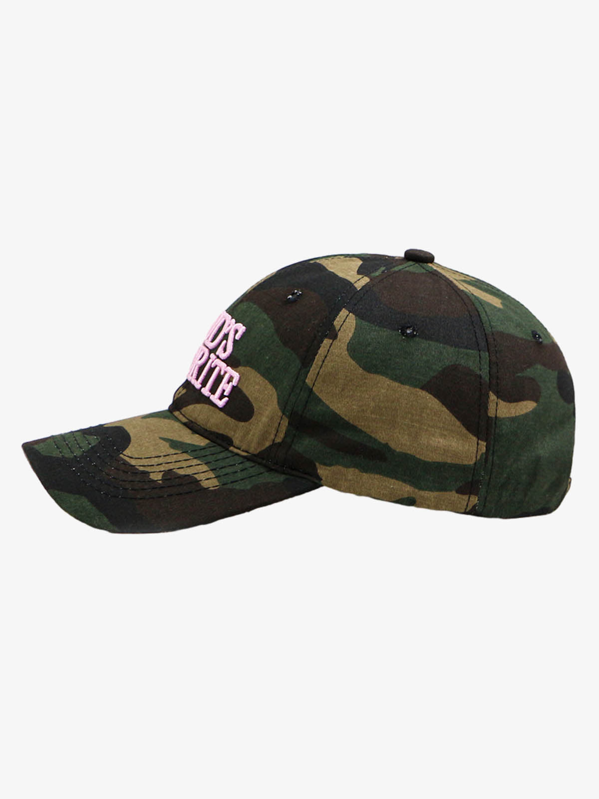 Cotton Blend Pink Camouflage Baseball Cap with "God's Favorite" Embroidery 