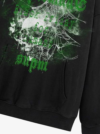 THE SUPERMADE Black Friday Human Supremacy Graphic Hoodie with Skull and Web Design 