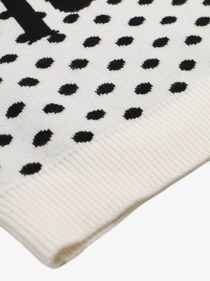 Stylish Polka Dot Sweater with "Good Luck" Embroidery for Festive Occasions 