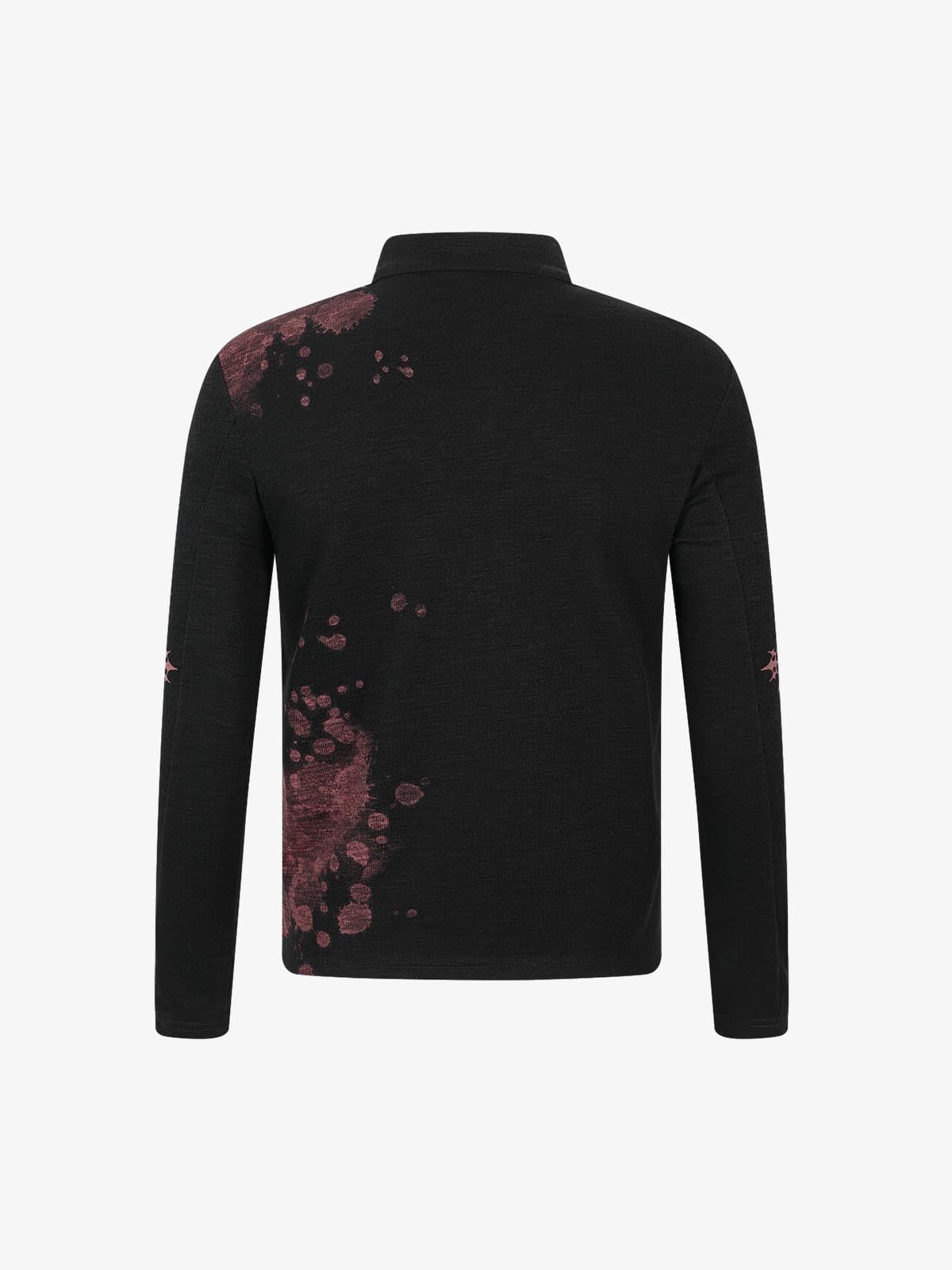 Cotton Blend Long Sleeve Henley Sweater with Graphic Print and Star Motif Design 