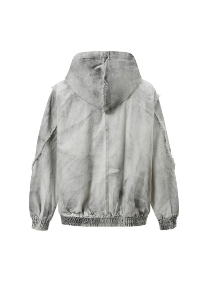 Thesupermade Washed Distressed Fur Hooded Jacket 