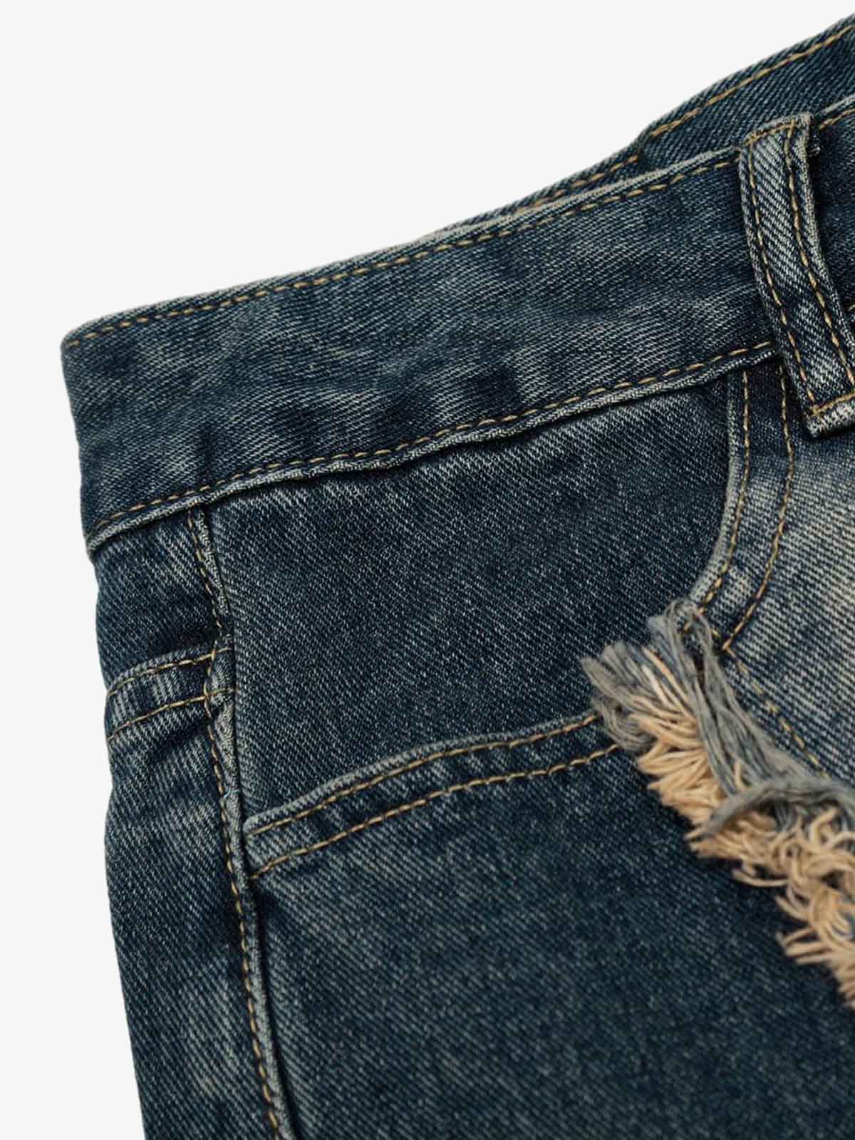 Distressed Denim Jeans with Embroidered Celestial Motifs for Women 