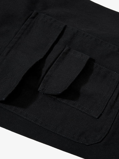 Cotton Blend Black Wide Leg Cargo Pants with Gothic Print and Metal Eyelets for Streetwear Fashion?