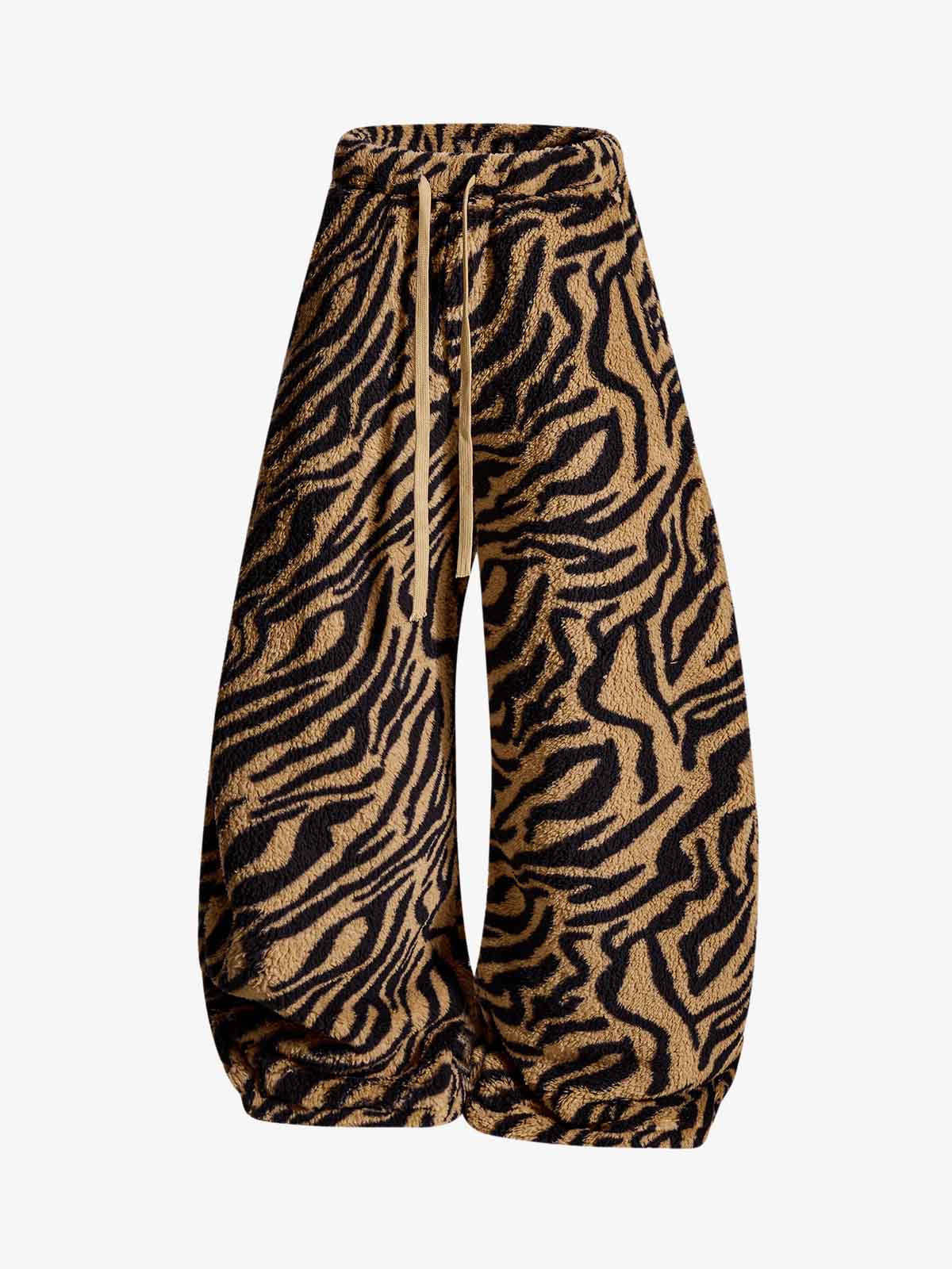 Retro Zebra Print Wide-Leg Lounge Barrel Pants 