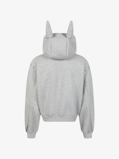 Dark Street Style Cat Ear Studded Zip-Up Hoodie