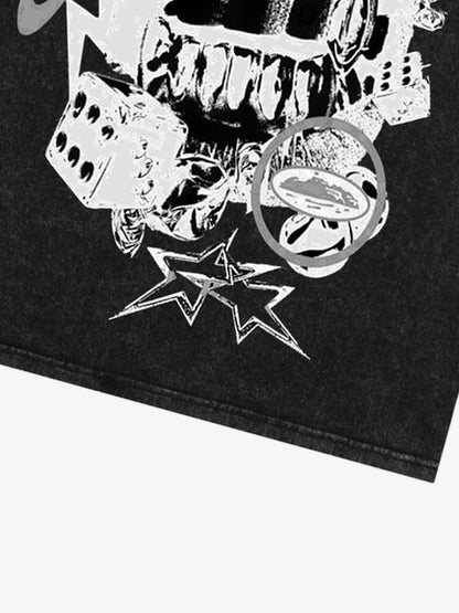 Distressed Sleeveless Crop Top with Barbed Wire Graphic Design 