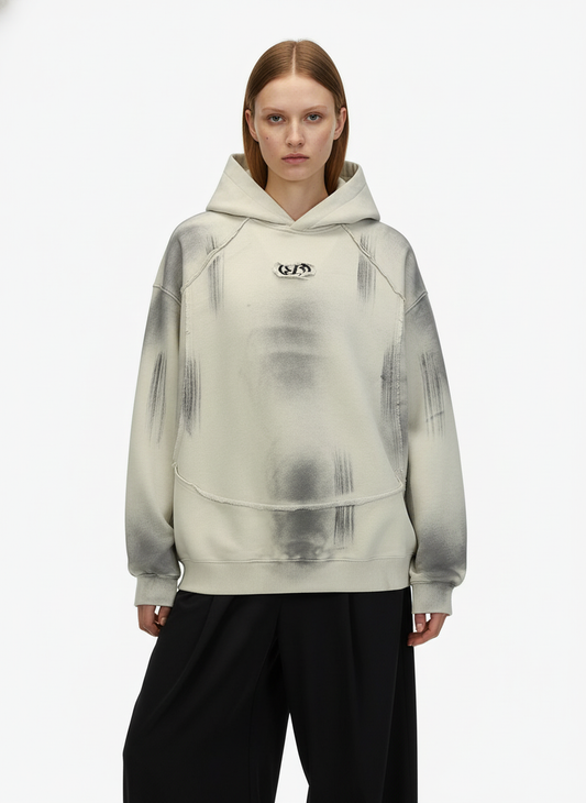 Hip-Hop Wasteland Ink-Dyed Raw Edge Hoodie