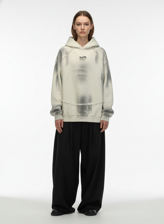 Hip-Hop Wasteland Ink-Dyed Raw Edge Hoodie