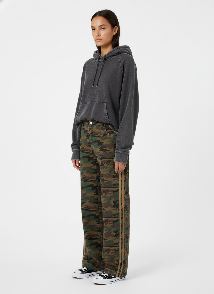 Street Camouflage Side-Striped Jeans