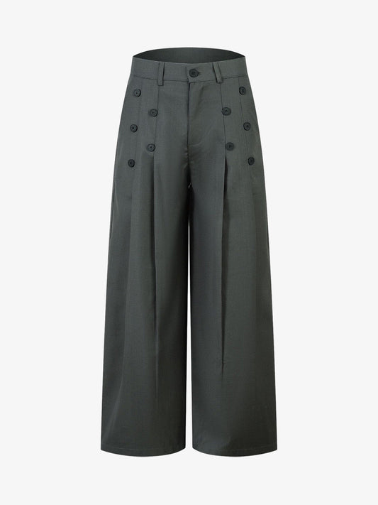 Thesupermade Double-Button Design Pleated Suit Casual Pants 