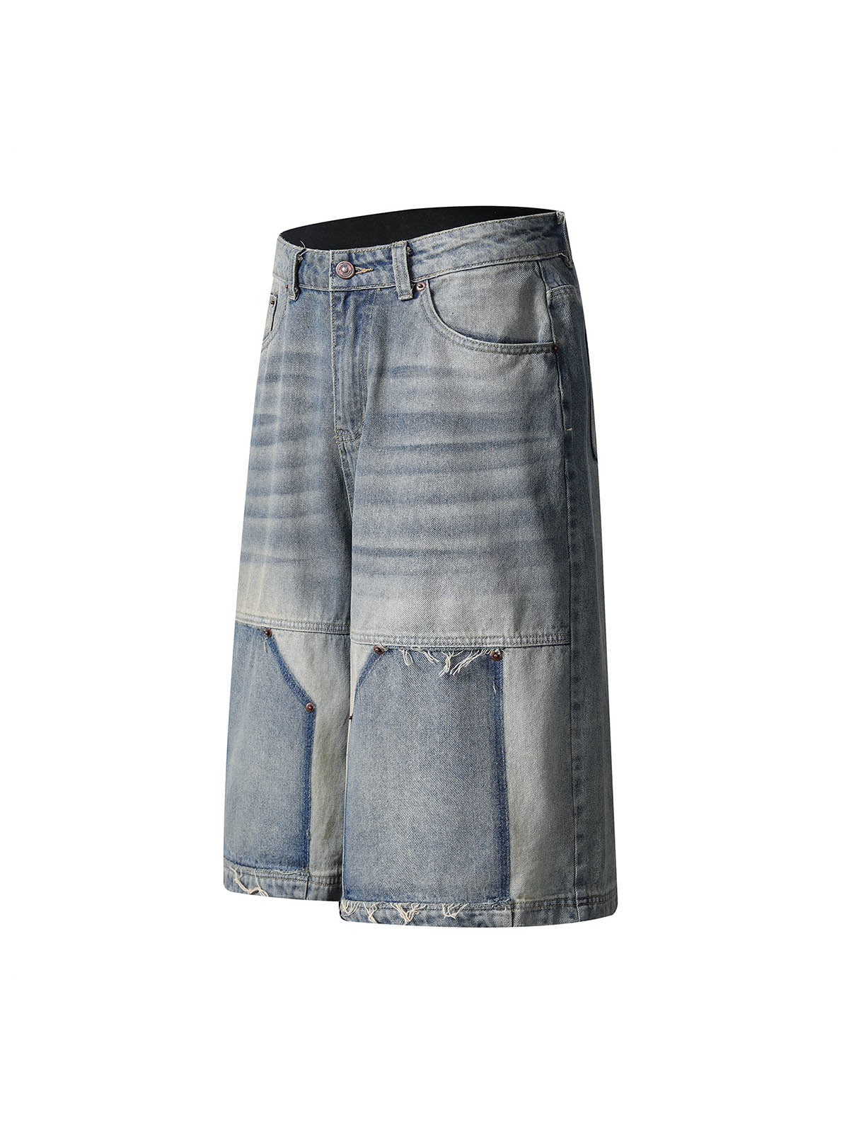 Thesupermade American Vintage Washed Patchwork Raw Edge Cropped Jeans 