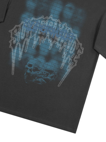 THE SUPERMADE Dark Grid Skull Graphic T-Shirt with Neon Drip Design 