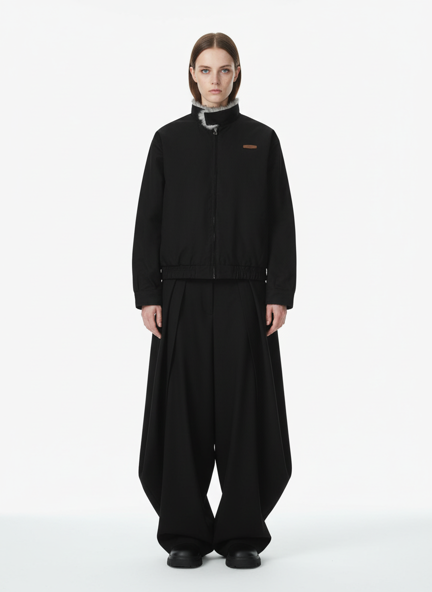 Vintage Stand Collar Fur Lined Bomber Jacket