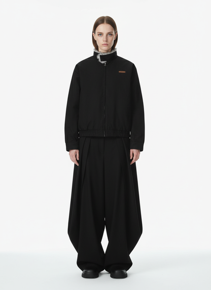 Vintage Stand Collar Fur Lined Bomber Jacket