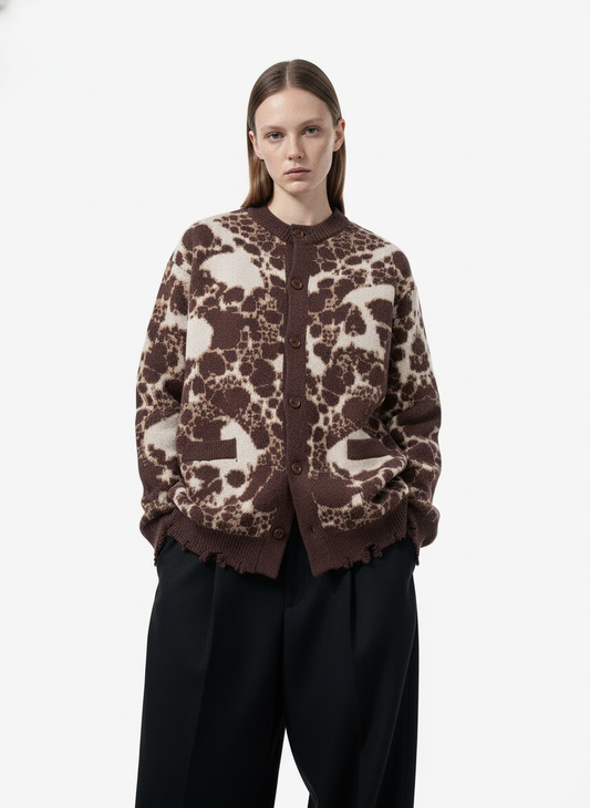 Vintage Skull Leopard Jacquard Knitted Cardigan