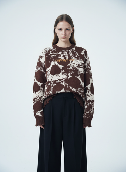 Dark Street Skull Frayed Hem Sweater