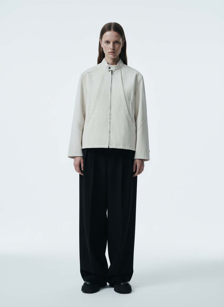 Deconstructed Split Stand Collar PU Leather Jacket