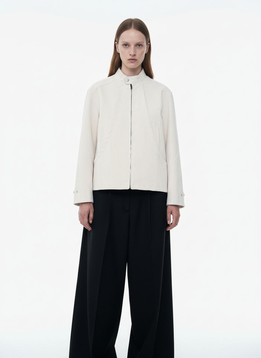 Deconstructed Split Stand Collar PU Leather Jacket