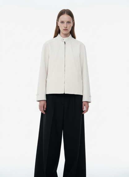 Deconstructed Split Stand Collar PU Leather Jacket