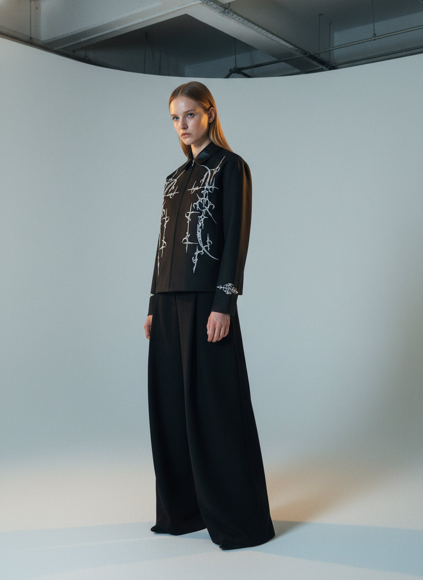 Street Gothic PU Leather Collar With Thorn Print Jacket