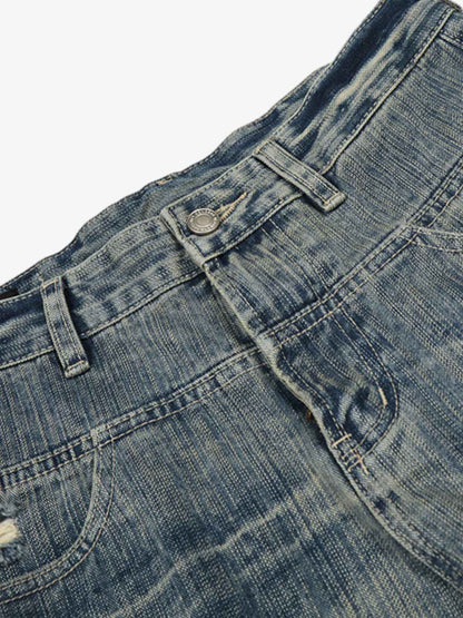 High Waist Distressed Barrel Denim Jeans