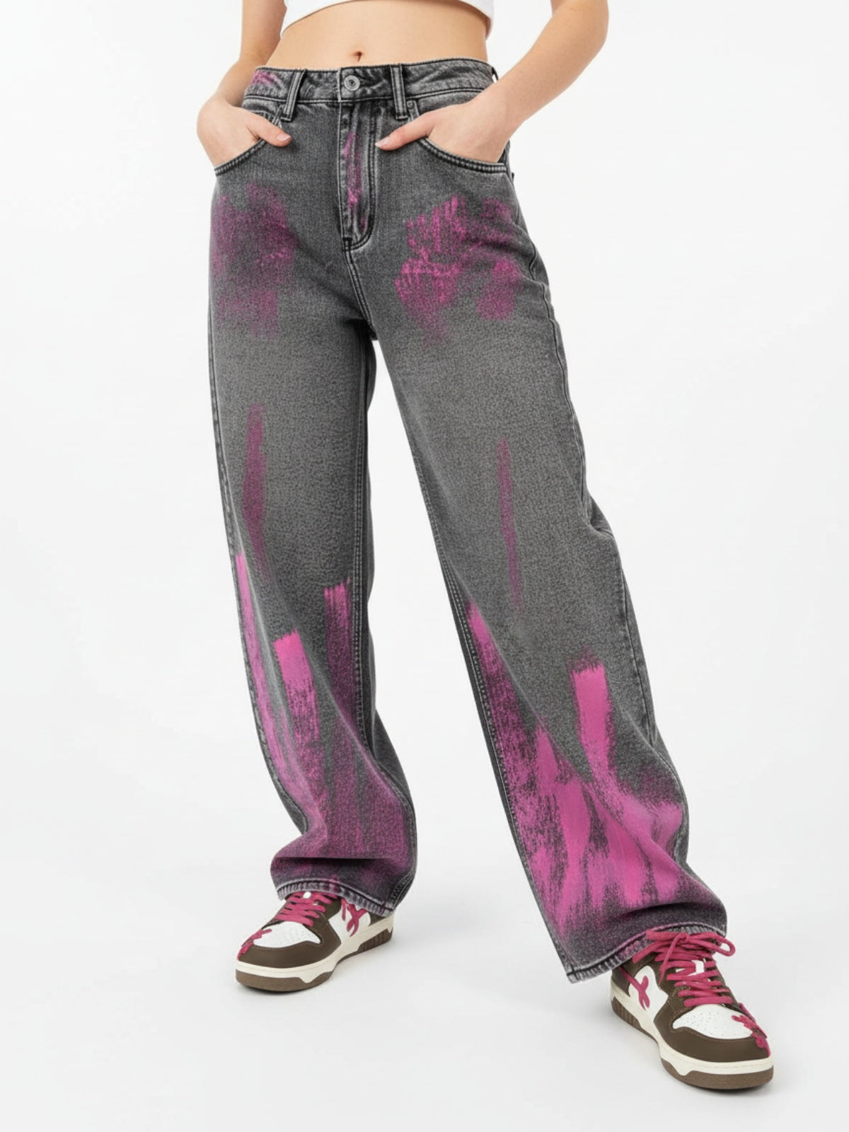 Thesupermade Graffiti Distressed Washed Baggy Jeans - 1886