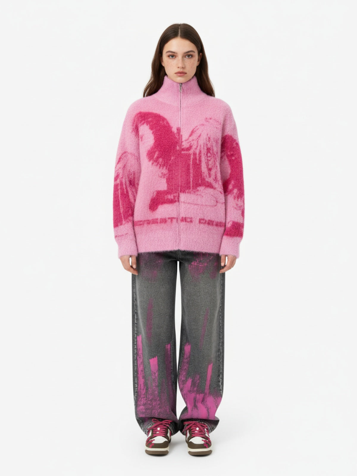 Street Subculture Angel Jacquard Cardigan Sweater