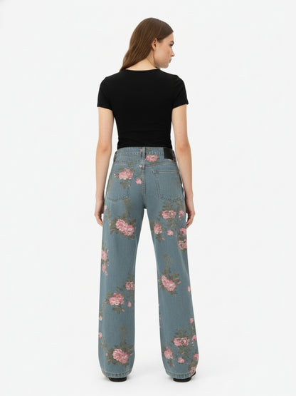 Thesupermade Floral Print Straight Jeans - 2409