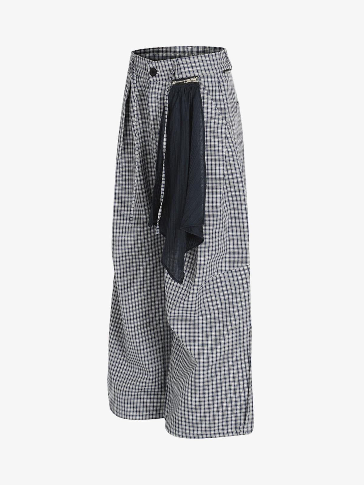 Checkered Wide-Leg Pants with Asymmetrical Panel Detail 