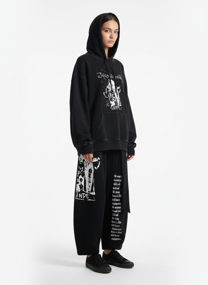 Dark Street Character Print Waist Strap Detail Barrel Pants