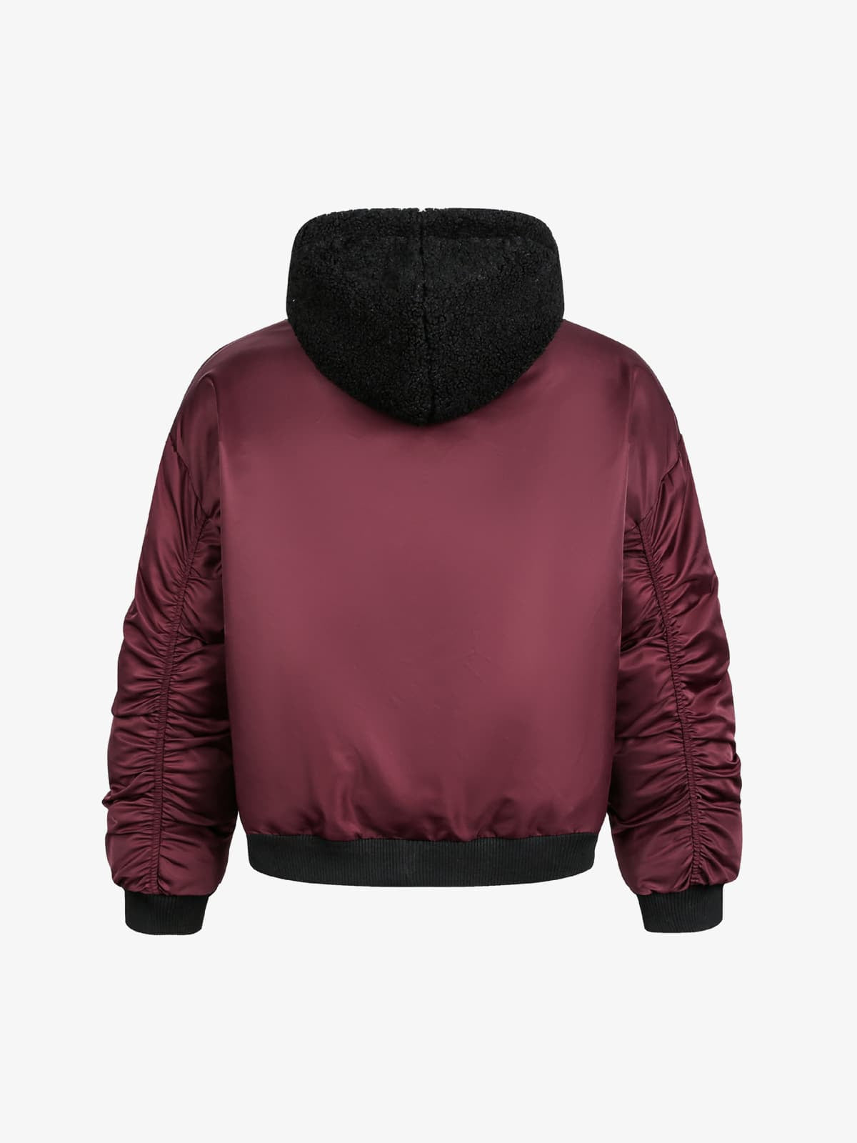 Stylish Maroon Bomber Jacket with Detachable Hood for Winter Wear 