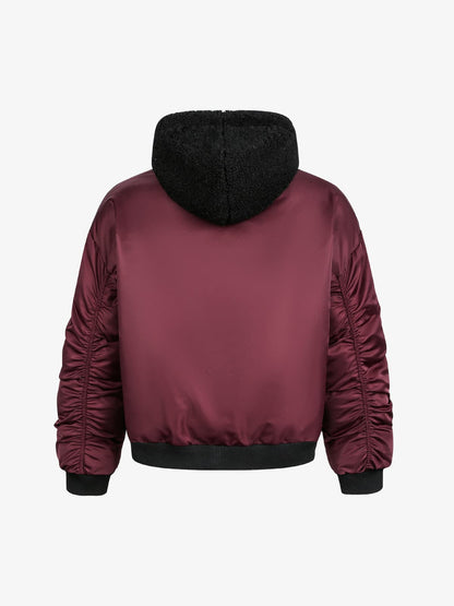 Stylish Maroon Bomber Jacket with Detachable Hood for Winter Wear 