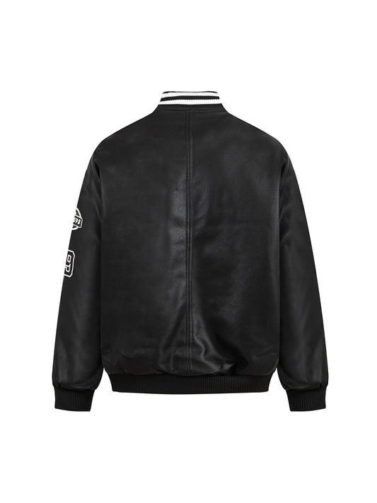 Jersey Leather Quilted Bomber Jacket 