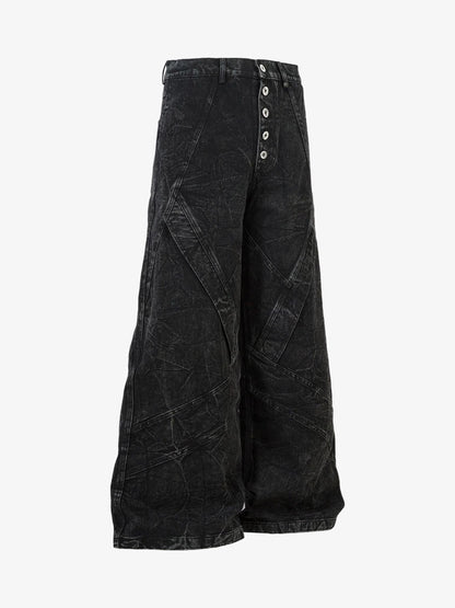 High-Waisted Wide-Leg Denim Pants with Unique Geometric Design 