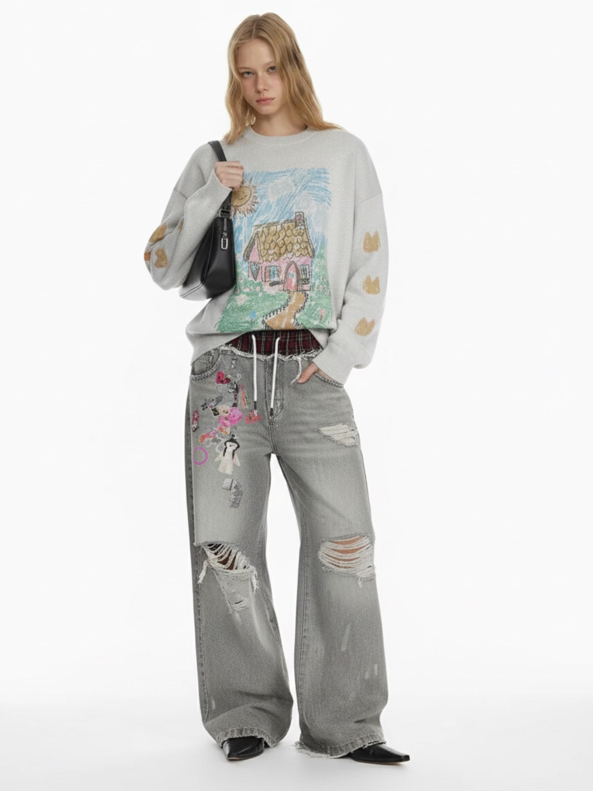 Retro Cozy Cottage Pattern Fun Graffiti Sweater