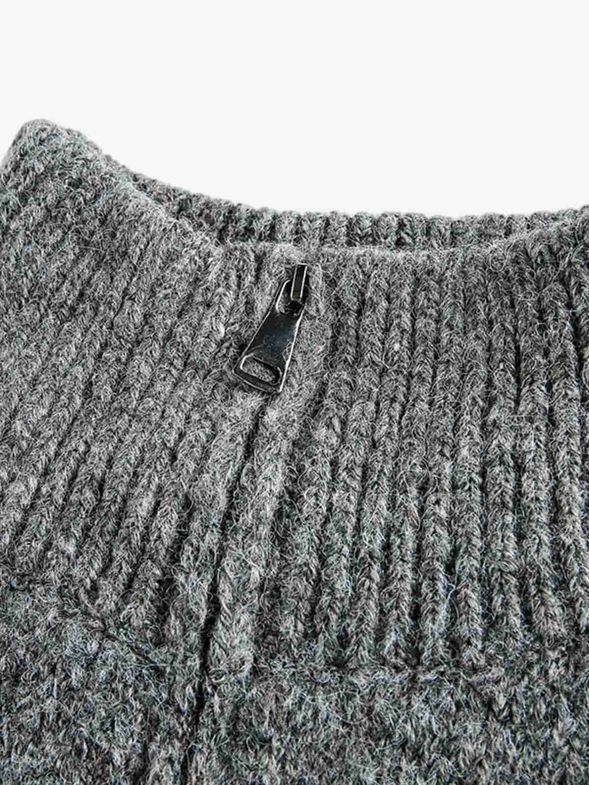 Cozy Winter Knit Sweater with Deer Motif and Zip Closure 