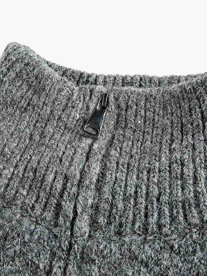 Cozy Winter Knit Sweater with Deer Motif and Zip Closure 