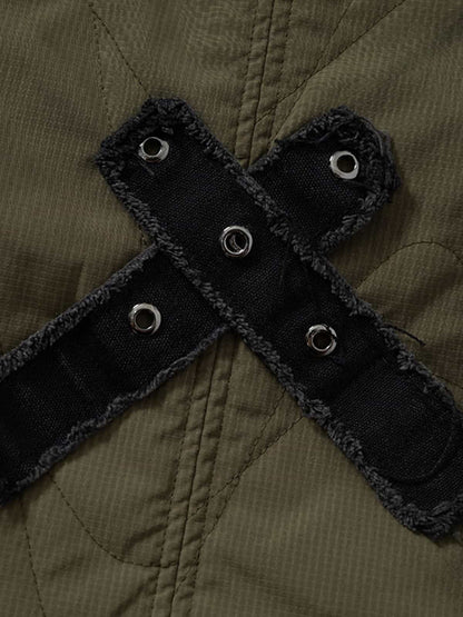 Camouflage Print Quilted Jacket with Detachable Hood for Men 