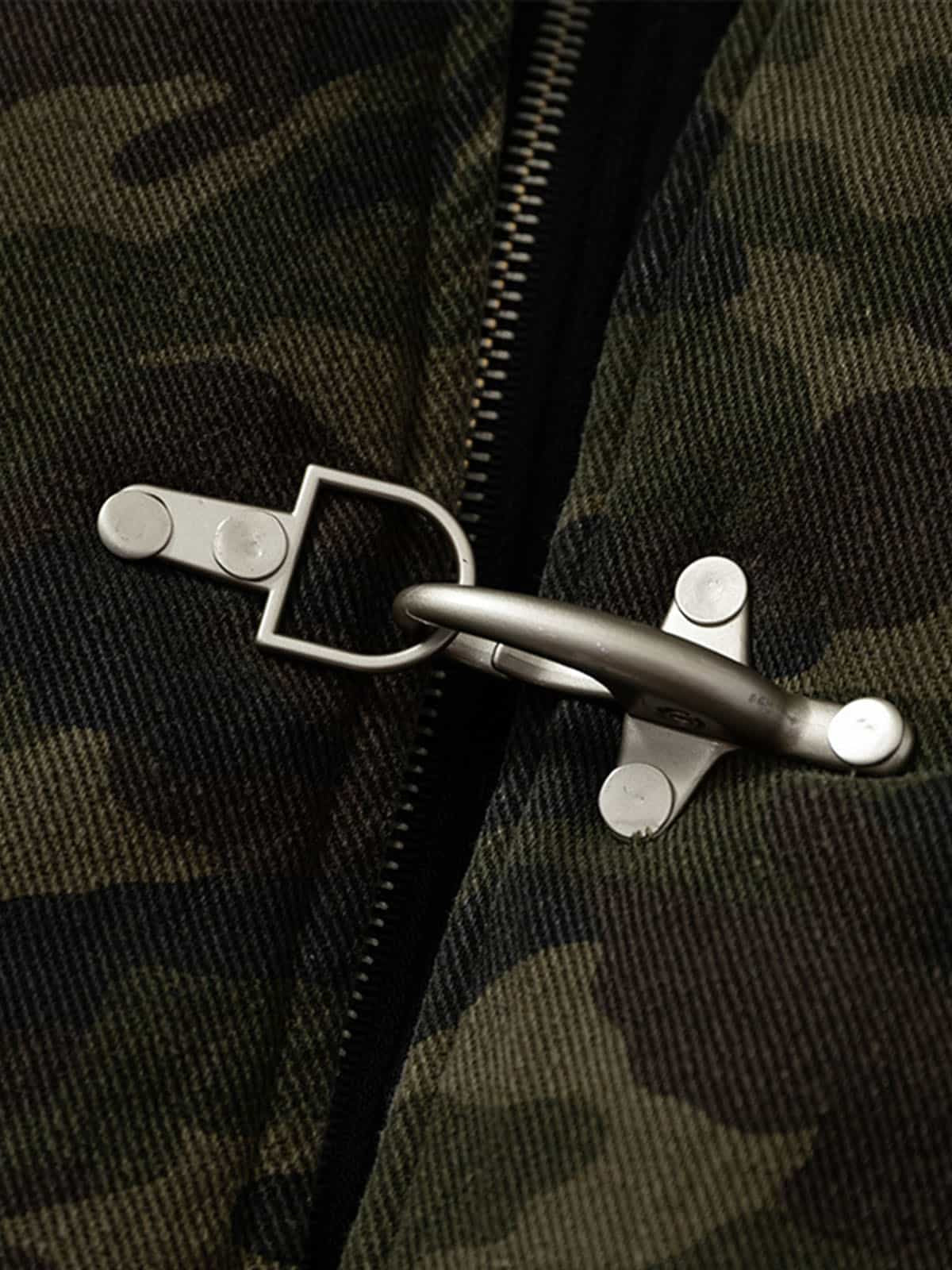 Camouflage Hooded Jacket with Distressed Details and Toggle Closure 