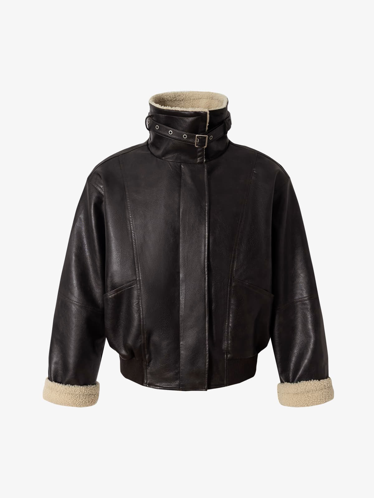 Vintage Shearling Collar Quilted Leather Jacket