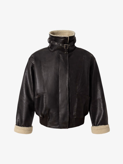 Vintage Shearling Collar Quilted Leather Jacket