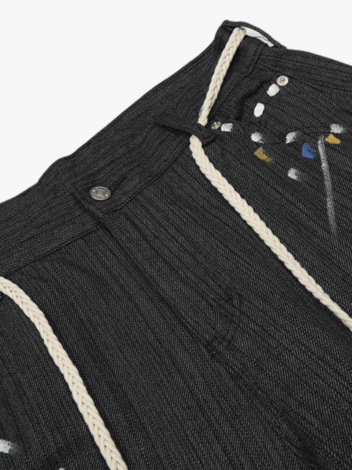 Stylish Wide-Leg Trousers with Artistic Embroidery and Adjustable Drawstrings 