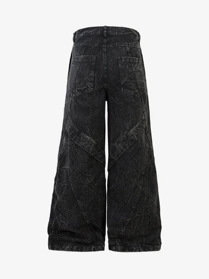 High-Waisted Wide-Leg Denim Pants with Unique Geometric Design 