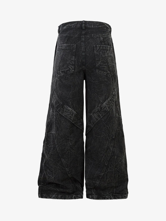 High-Waisted Wide-Leg Denim Pants with Unique Geometric Design 