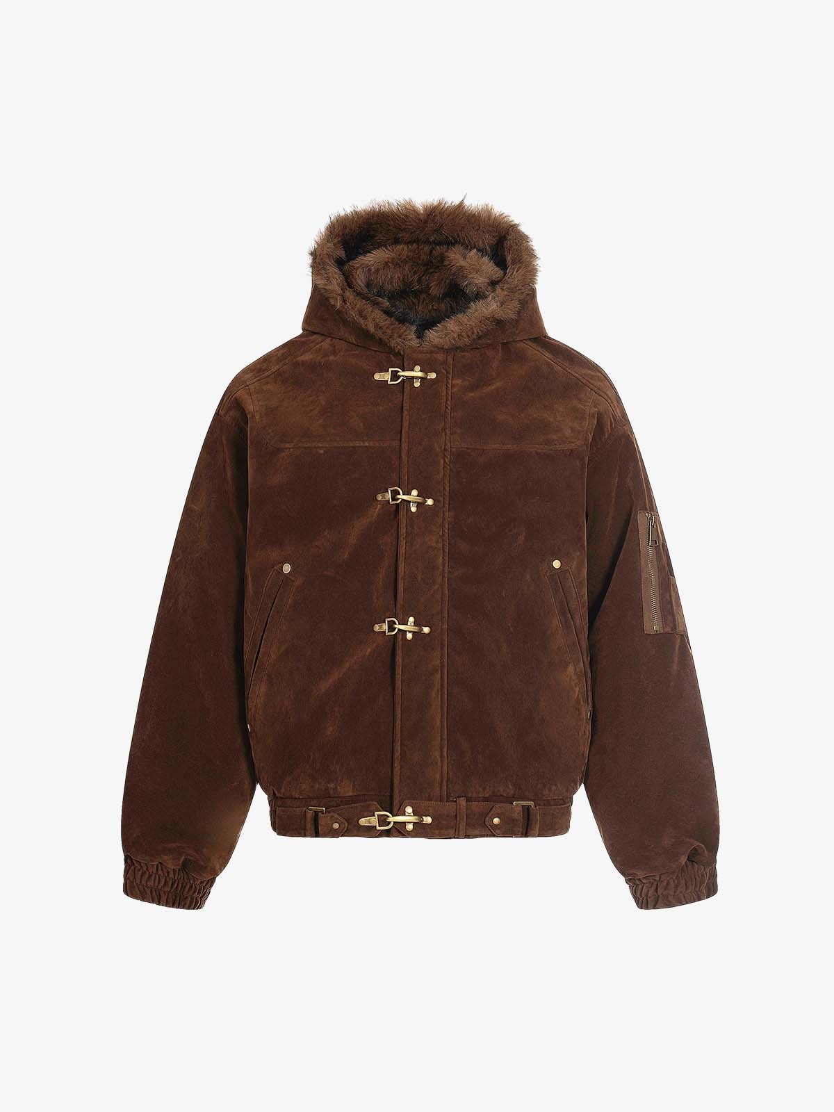 Fur Collar Suede Toggle Closure Padded Bomber Jacket