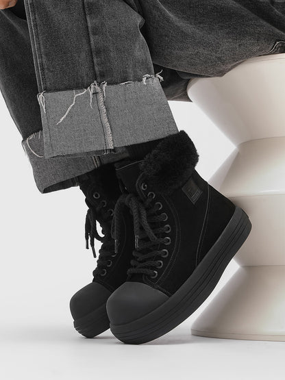 Winter Warmth High-Top Sneaker Boots with Fuzzy Collar 